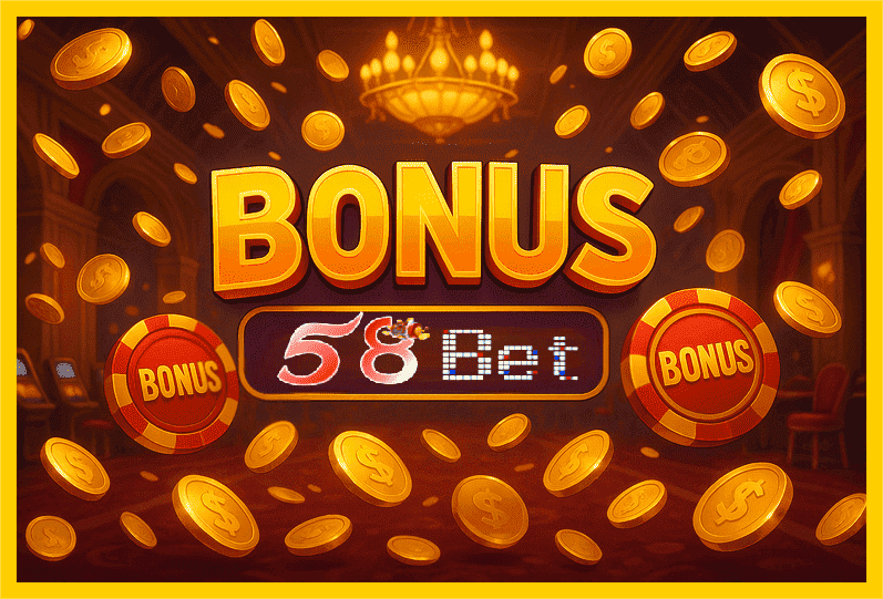 Imagem promovendo bônus 58BET com recompensas imperdíveis.